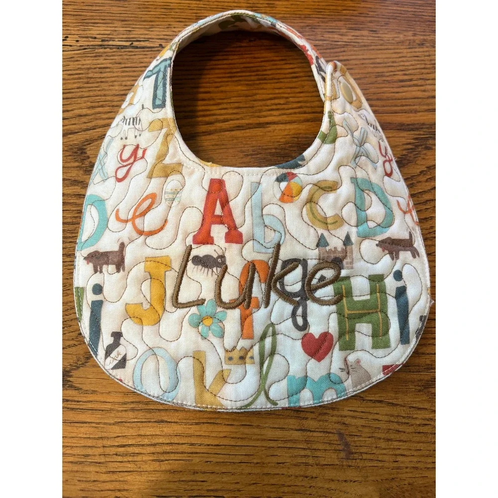Handmade Quilted Alphabet Animal Baby Bib Personalized Luke Snap Closure Boys‎